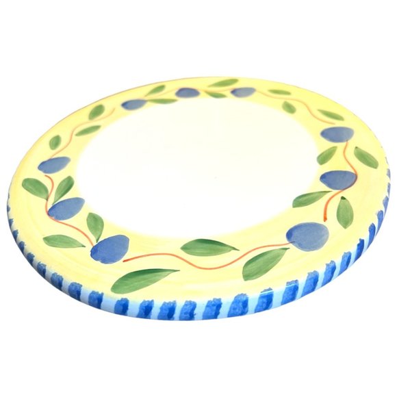 PIER 1 Handpainted TRIVET Round Footed Ceramic Italy Palermo Blue Olive Branch - Picture 2 of 7